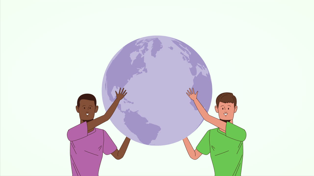 인종차별 캠페인을 멈추십시오: 인종 간의 남자들이 지구 행성을 들어 올립니다.