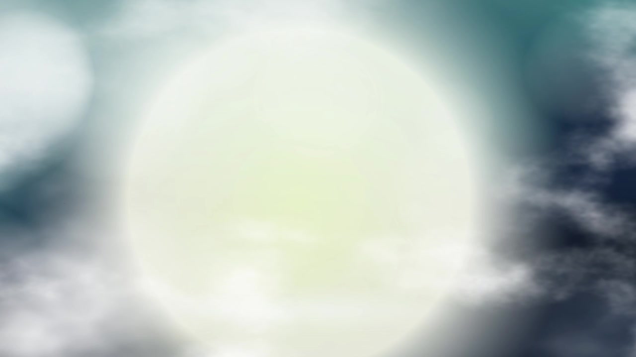 Ethereal clouds drift forward through a bright glowing sun in a seamless looping animation.
