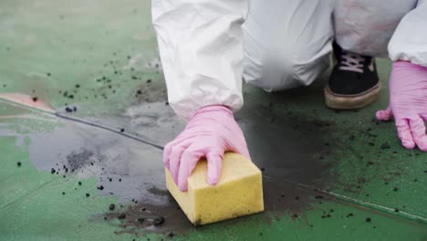 Slow-Motion-Video-4K-Closeup-Water-that-washes-by-sponge-ship-deck-floors