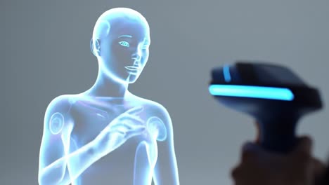 advanced scanning technology demonstrated on a futuristic holographic human model for interactive applications and innovative learning experiences