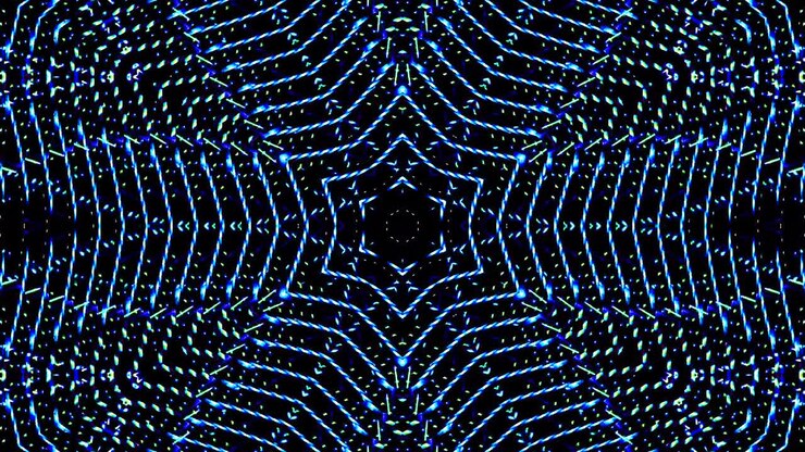shining bright lines set blue wave motion, colorful, on black background