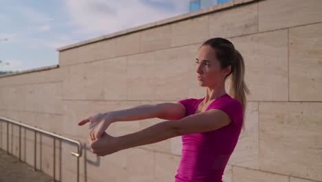 woman stretching outdoors