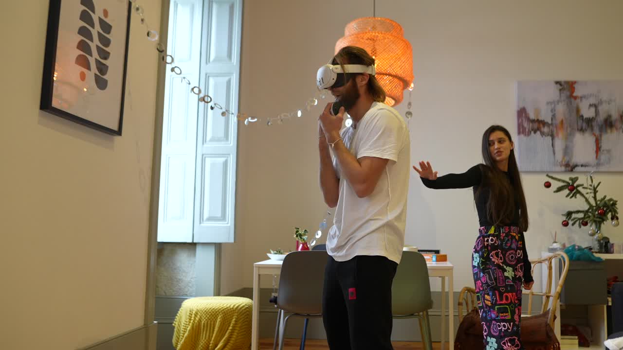 가상 현실 헤드으로 가족 재미