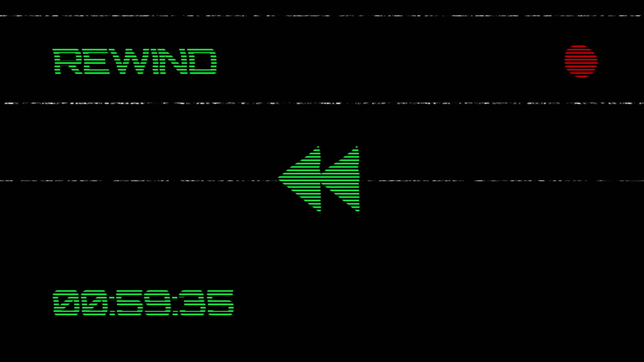 Retro VHS Rewind Effect with Digital Counter and Glitches