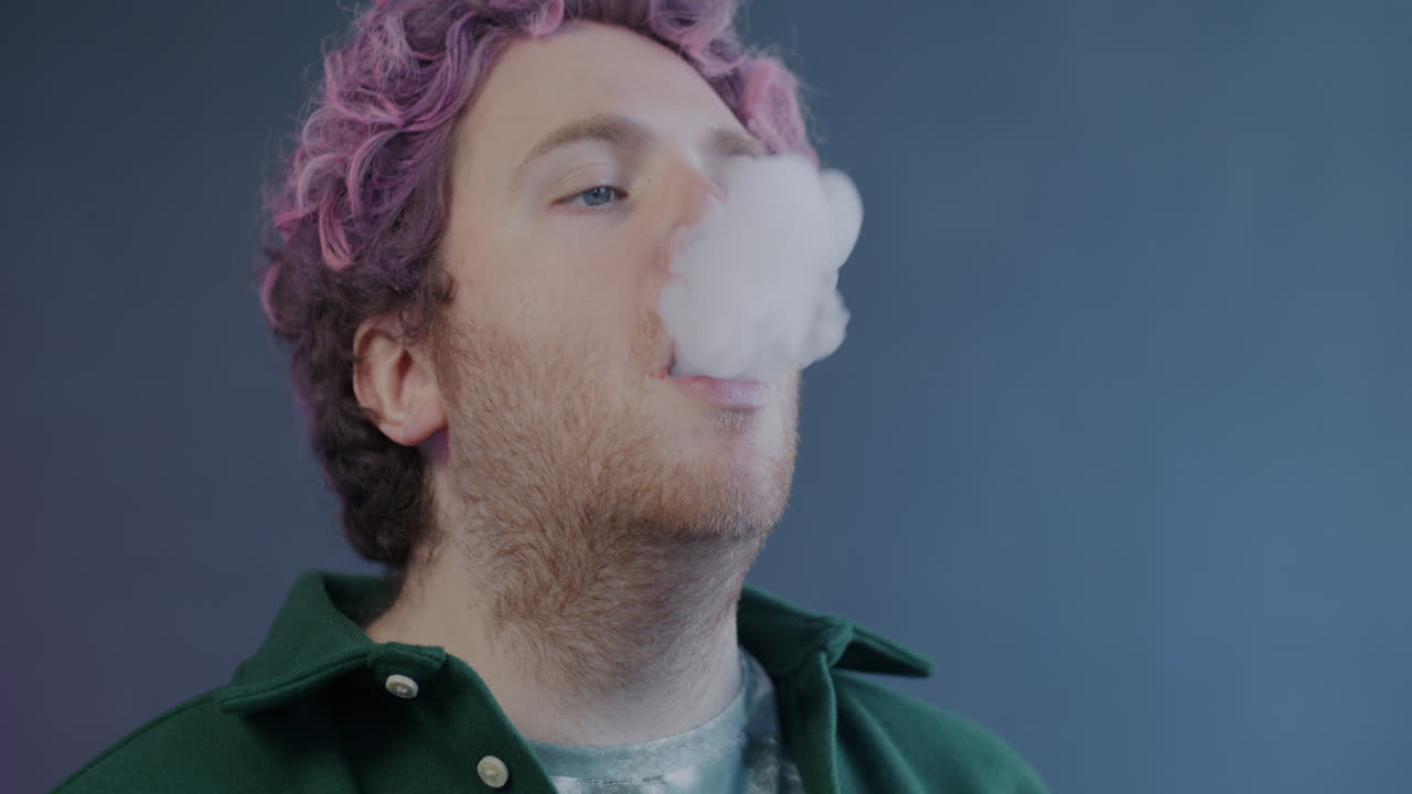 Man Vaping with Pink Hair