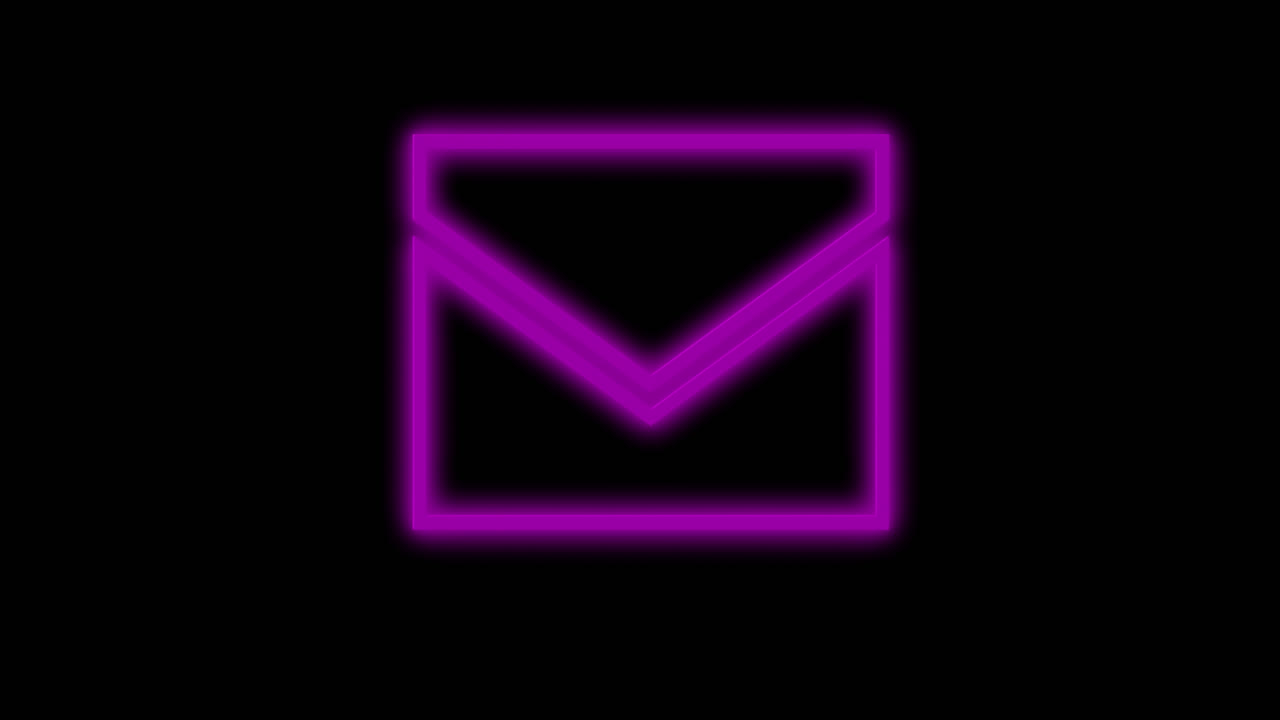Animation of neon purple message icon blinking against copy space on black background