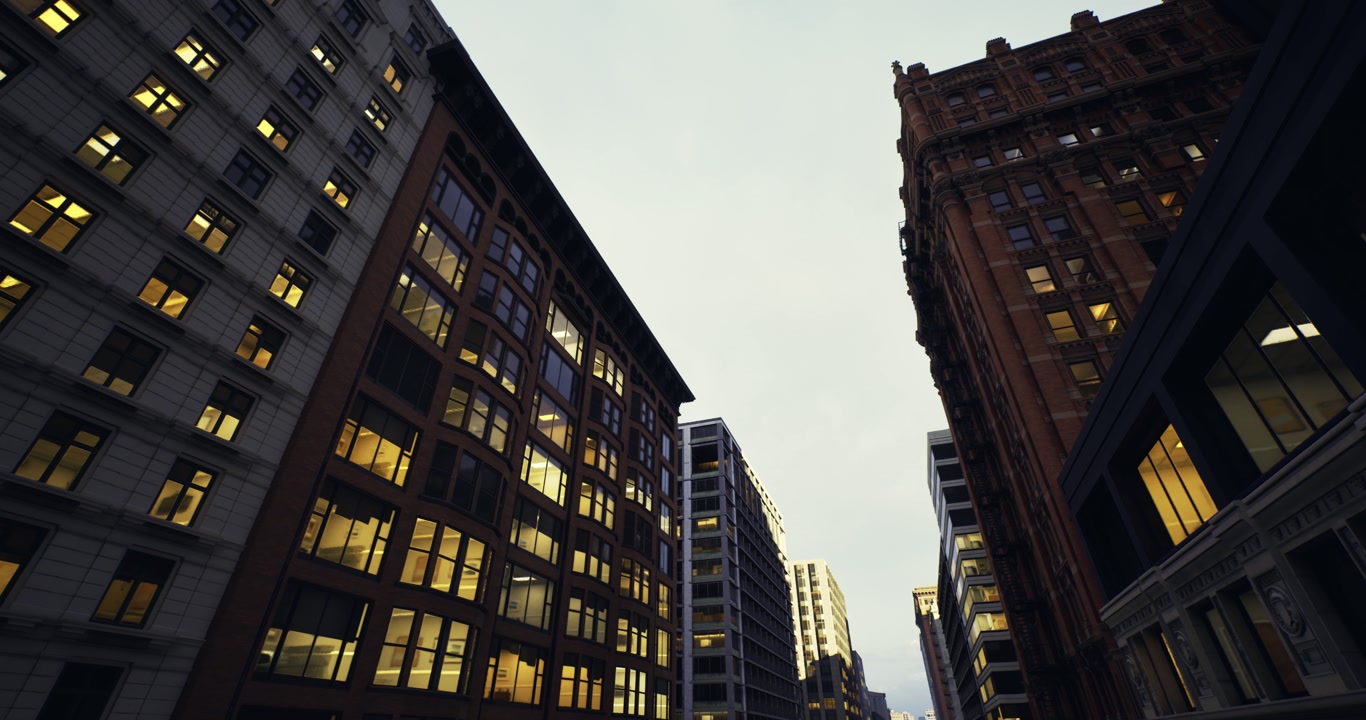 Modern towers glowing with morning sunlight and sleek design
