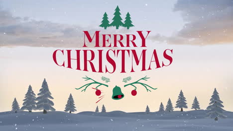 Animation-of-merry-christmas-text-and-snow-falling-over-winter-scenery