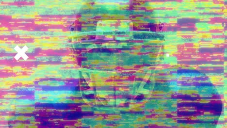 animación del procesamiento de datos con marcadores y fallo sobre el jugador de fútbol americano caucásico