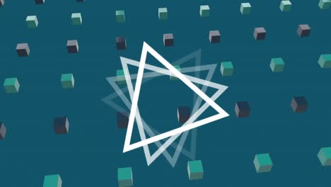 animation of triangle and 3d shapes over blue background