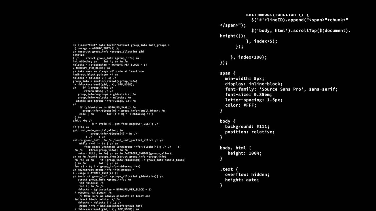 Animation of data processing on black background