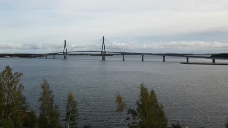 dynamic establishing shot of replot bridge, aerial panorama