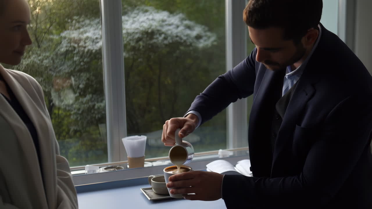 Man Pouring Coffee for a Woman