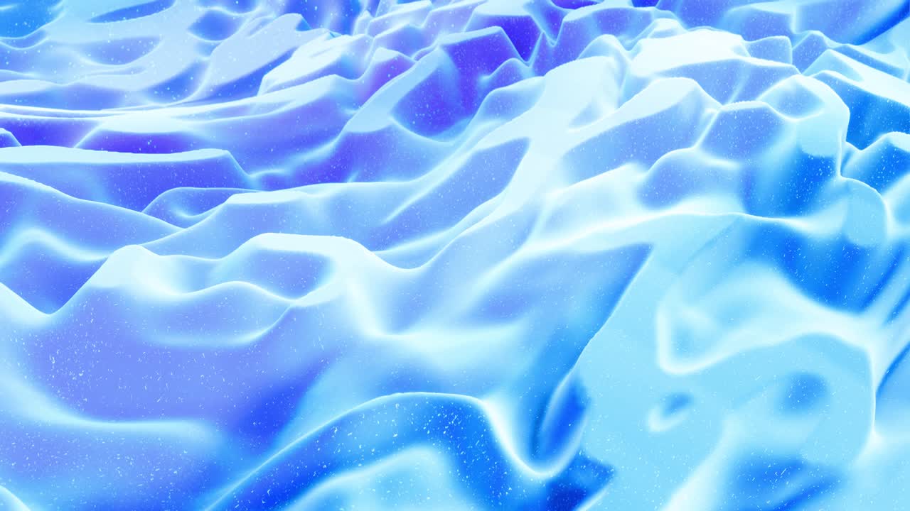 Vakker abstrakt 3D-overflate med glitter, abstrakte 3D-bølger løper på overflaten i loop. Blå gradient, mykt matt materiale med lett indre glød. Jevn 4k-animasjon