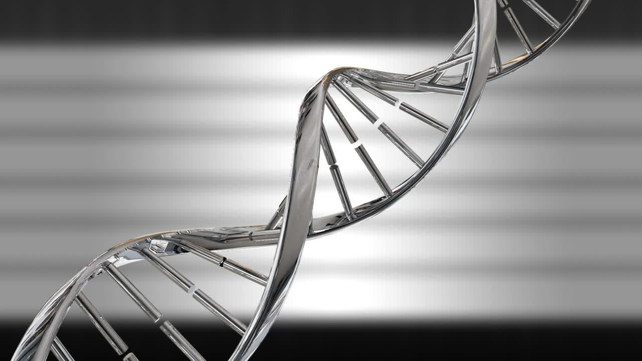 video de la cadena de adn girando con espacio de copia en fondo gris