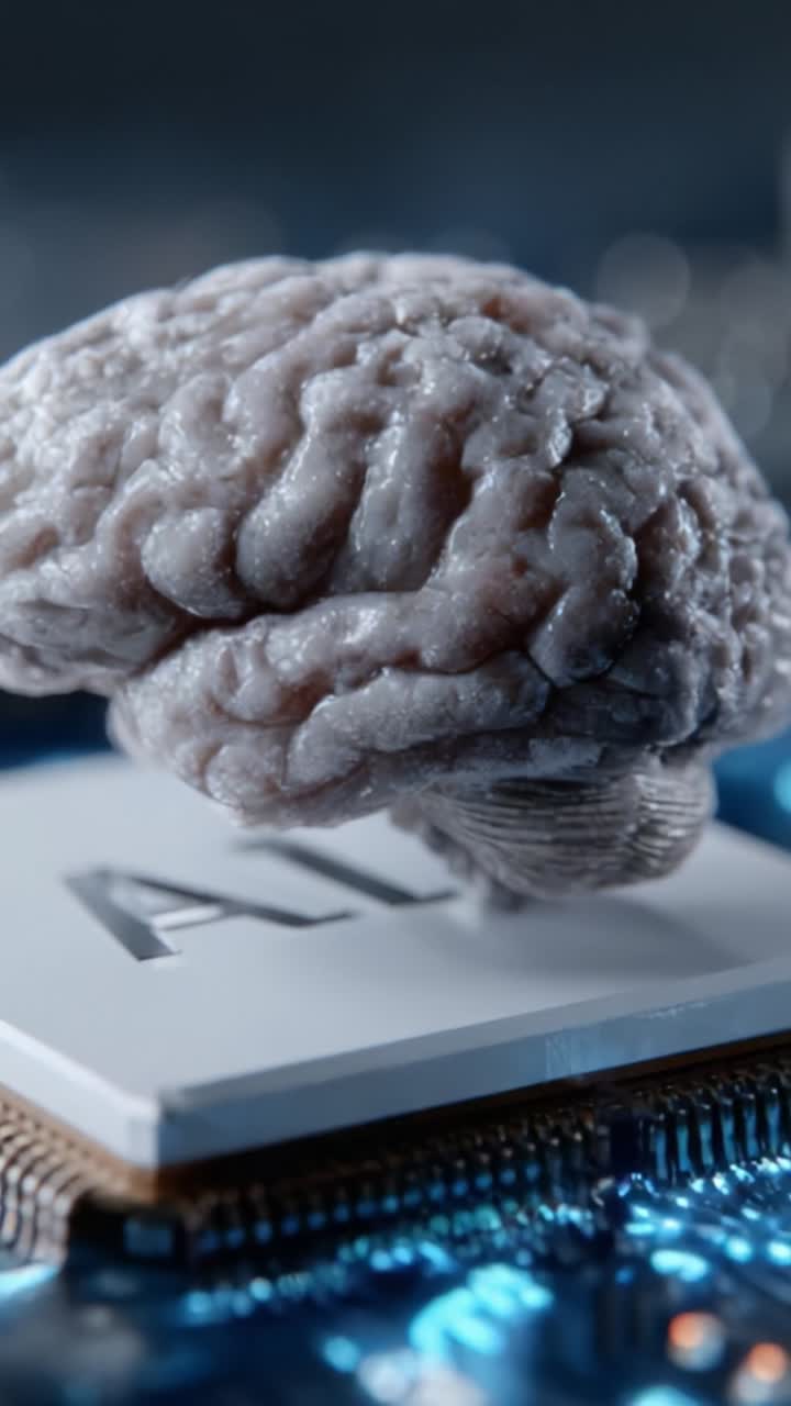 Artificial Intelligence Concept: A Brain Over a Microchip Symbolizing the Integration of Neural Networks and Computing Technology