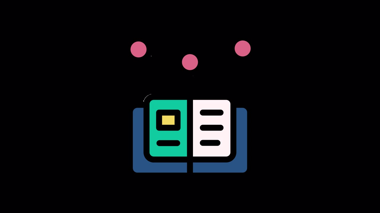 Animated Icon of an Open Book with Floating Elements