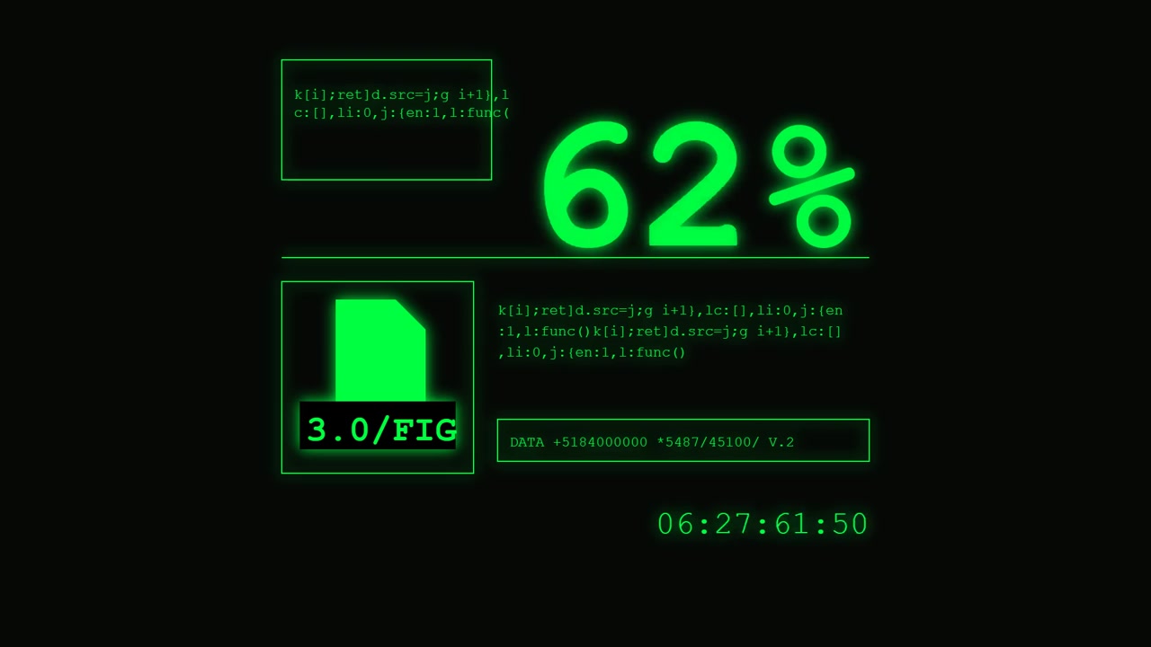 Digital Loading Progress Bar with Green Code Overlay