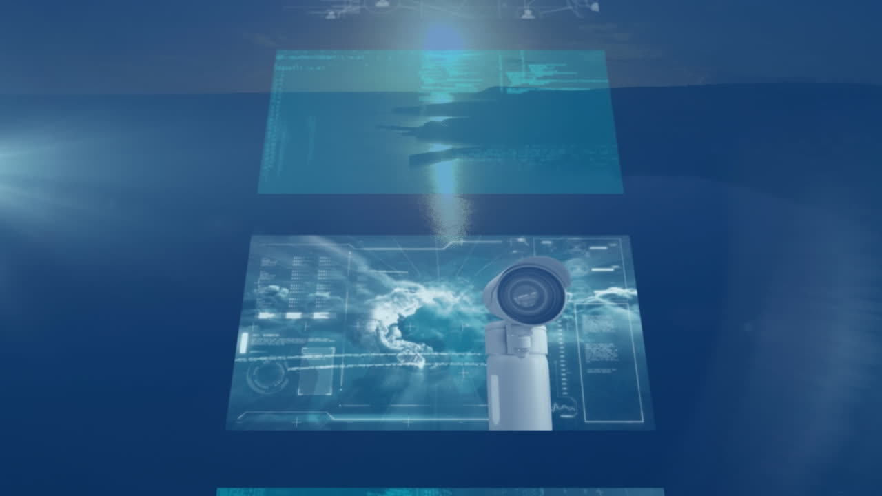 animación del procesamiento de datos en pantallas sobre el paisaje