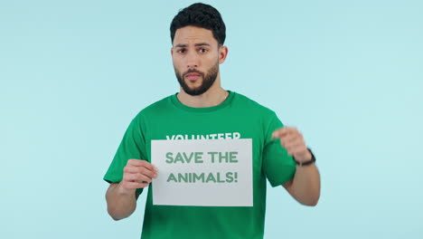 Support-sign,-man-and-volunteer-for-animal-rights