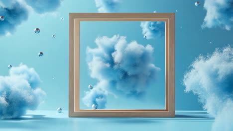 abstract blue clouds in a wooden frame