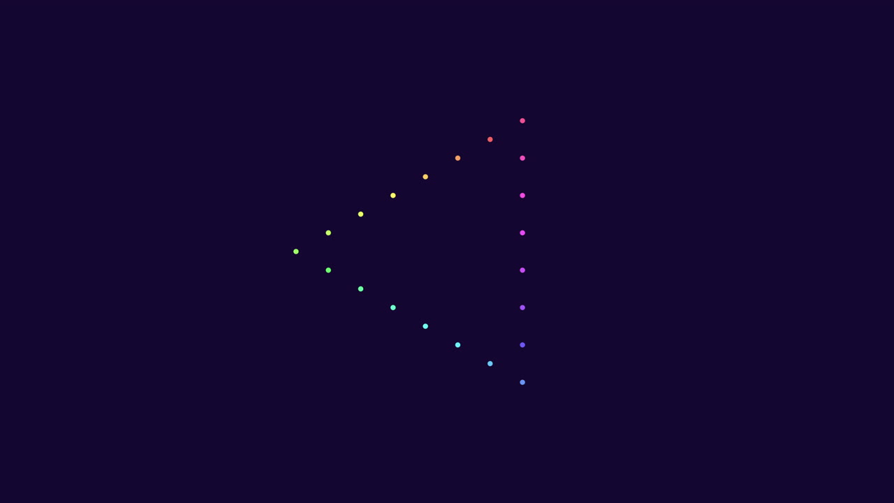 patrón de triángulo futurista con puntos de arco iris de neón en degradado negro