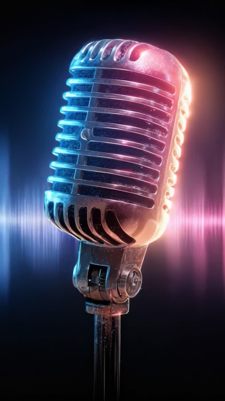 A Stunning Close-Up of a Vintage Microphone Surrounded by a Colorful Sound Wave Visualization, Perfect for Music and Audio-Themed Projects