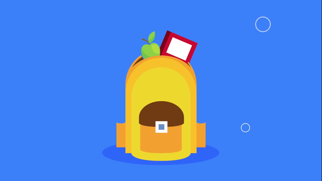yellow schoolbag with supplies animation