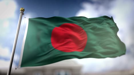bangladesh flag waving slow motion 3d rendering blue sky background - seamless loop 4k