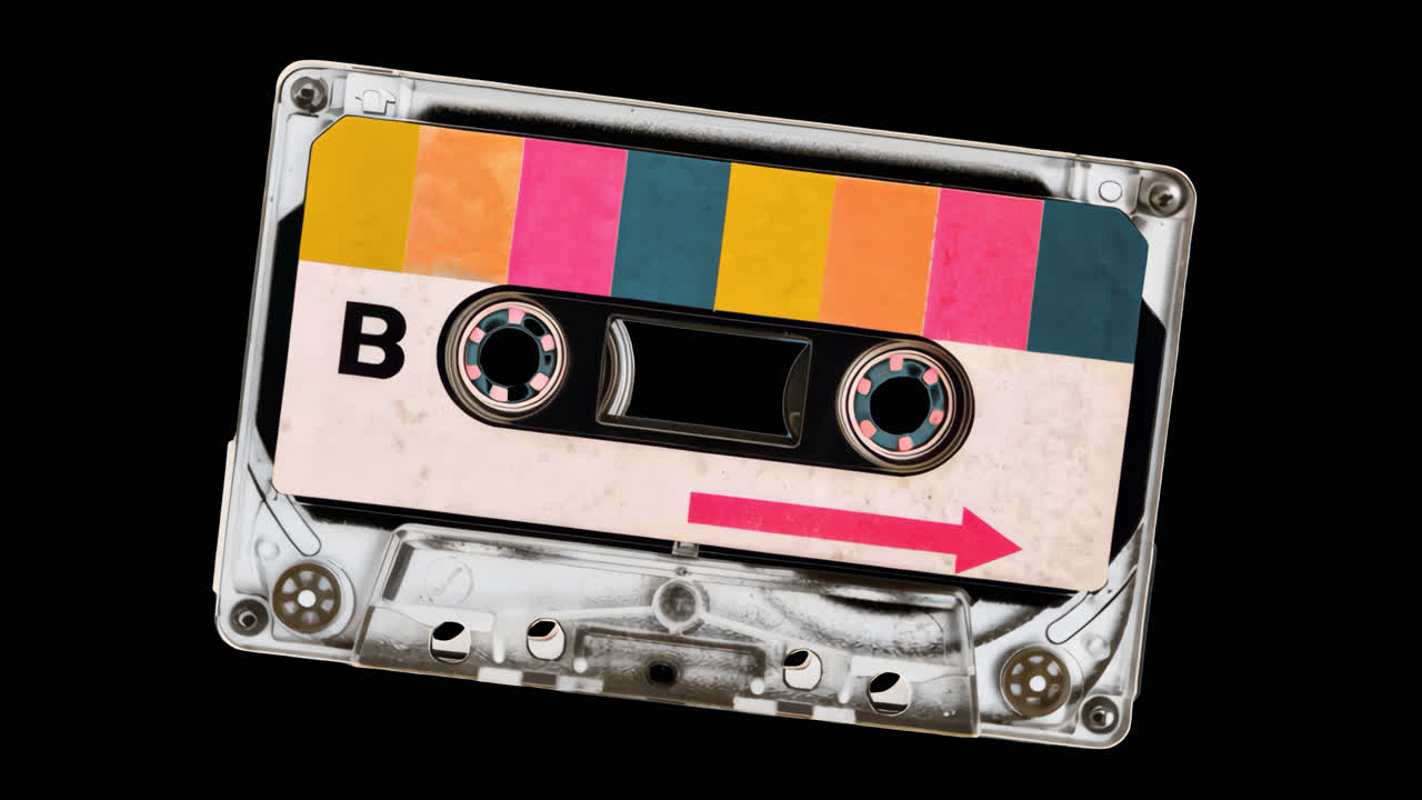 Retro cassette tape design animation isolated asset, transparent 4K video, alpha channel, ProRes