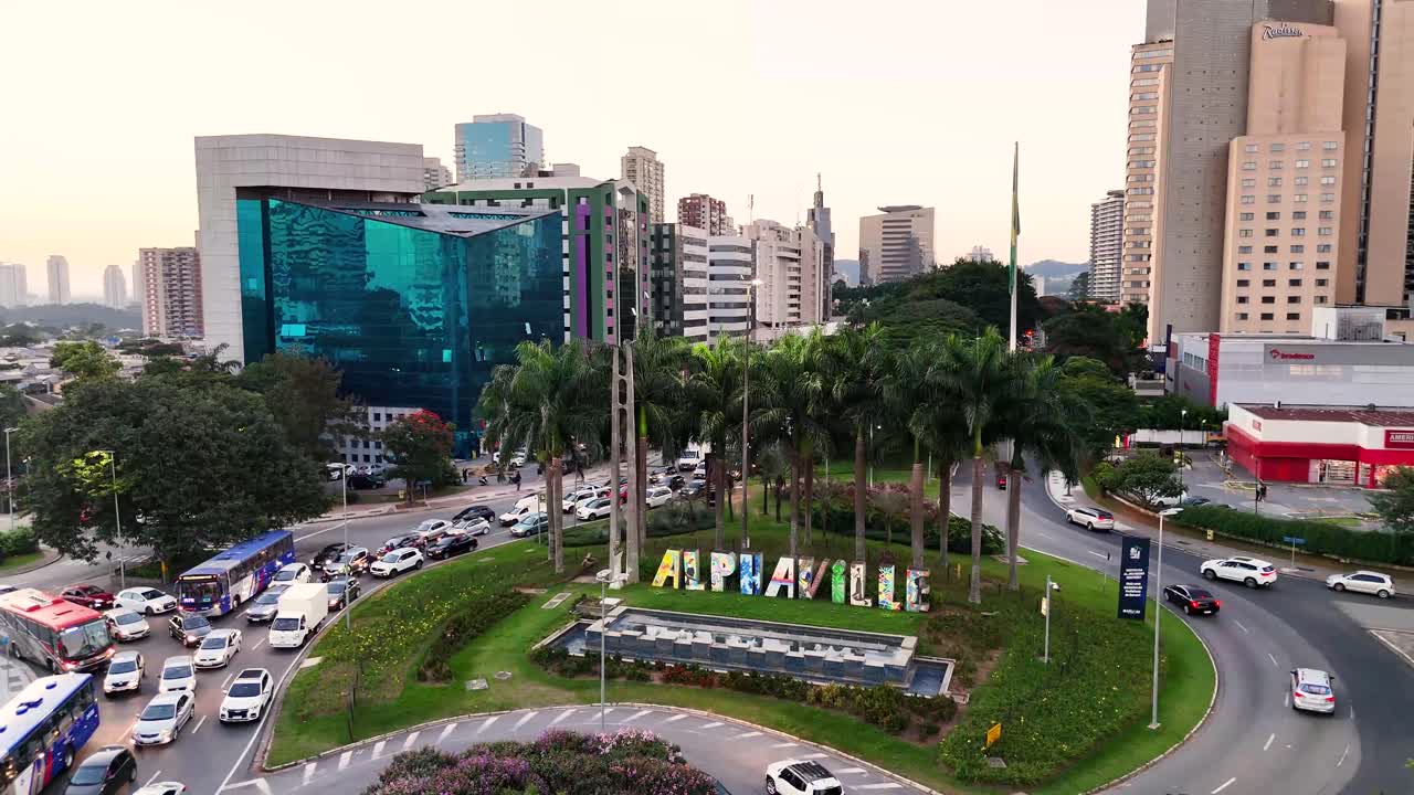 Aerial view of Alphaville roundabout and city skyline in Brazil
