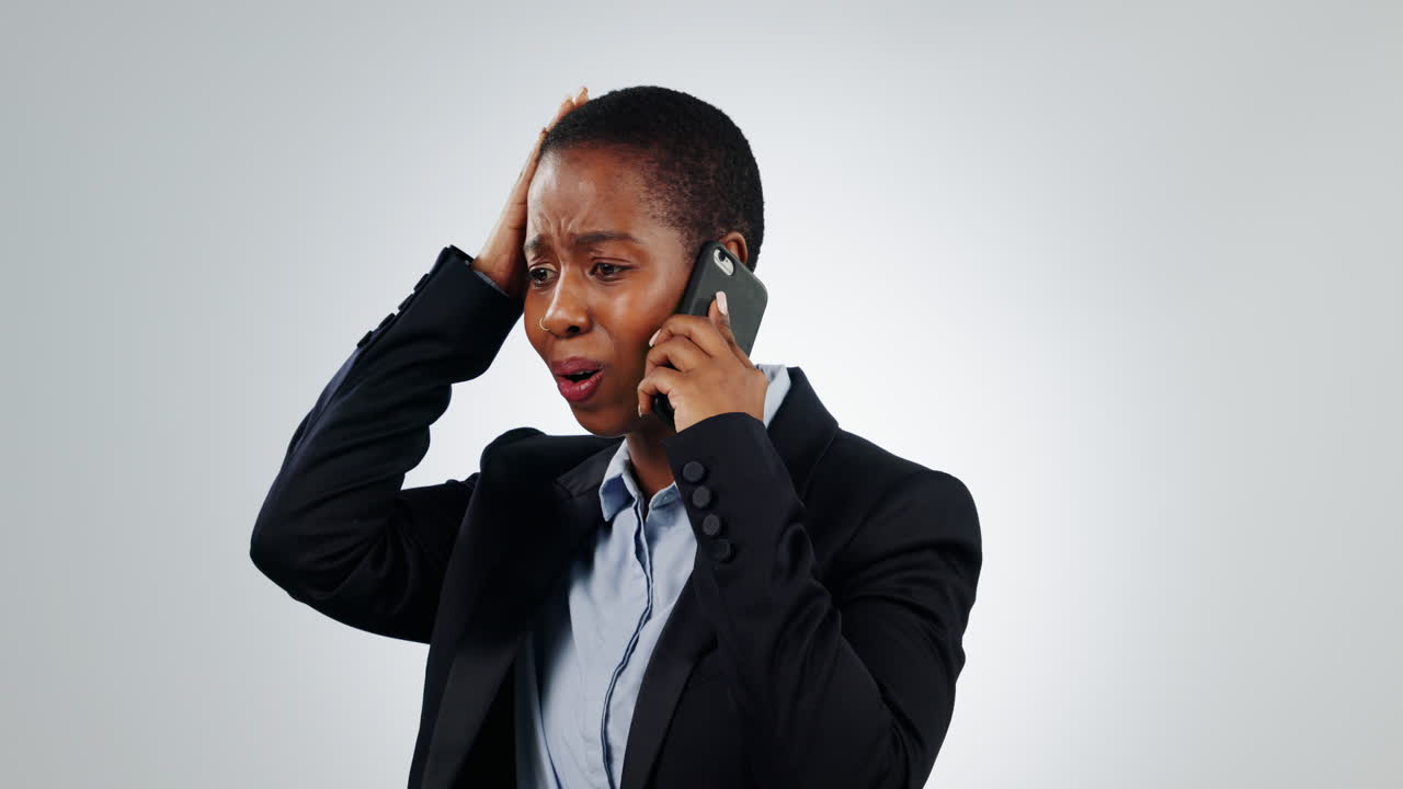 Business, stress and phone call for black woman