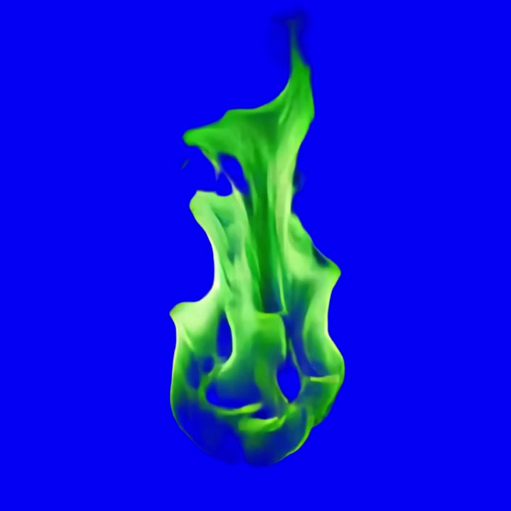 Chama verde queimando contra um fundo de tela azul