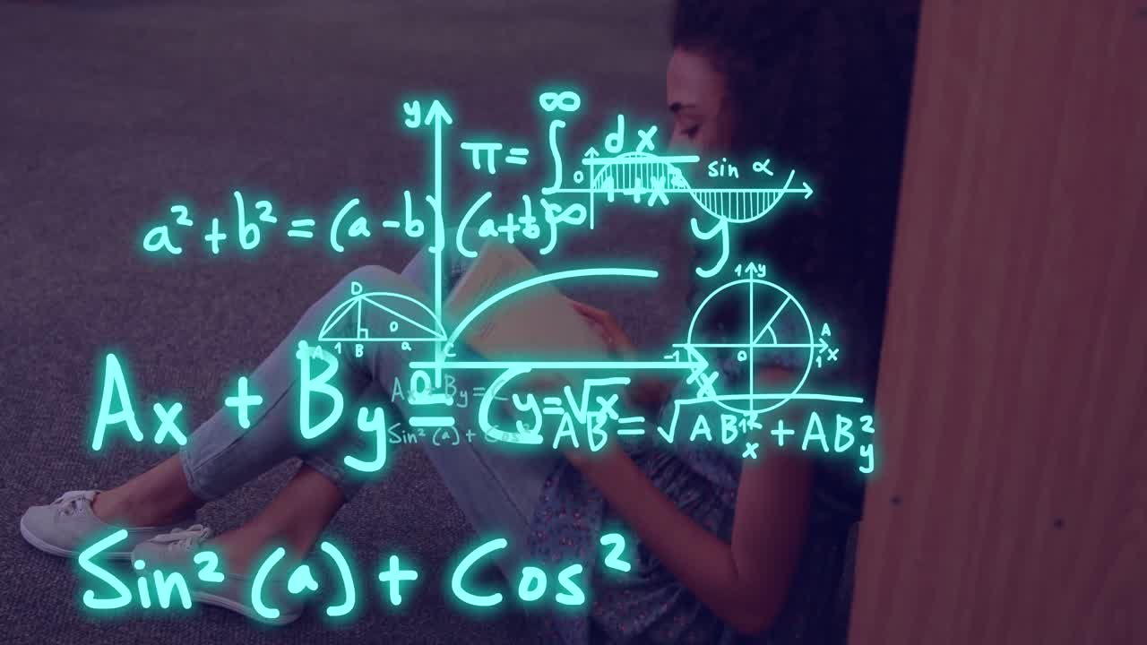 animación del procesamiento de datos científicos sobre una estudiante biracial