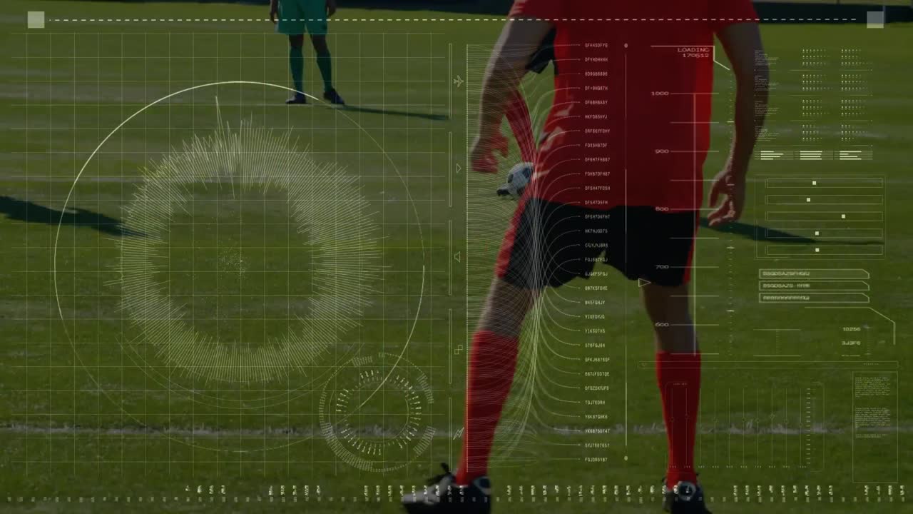 다양한 남성 축구 선수들의 다리에 대한 다양한 데이터 처리 애니메이션