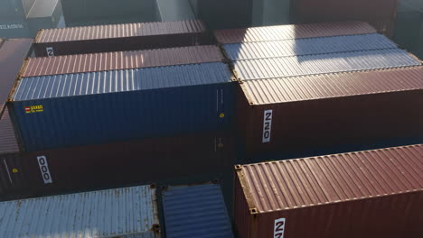 rows of stacked shipping containers at a port