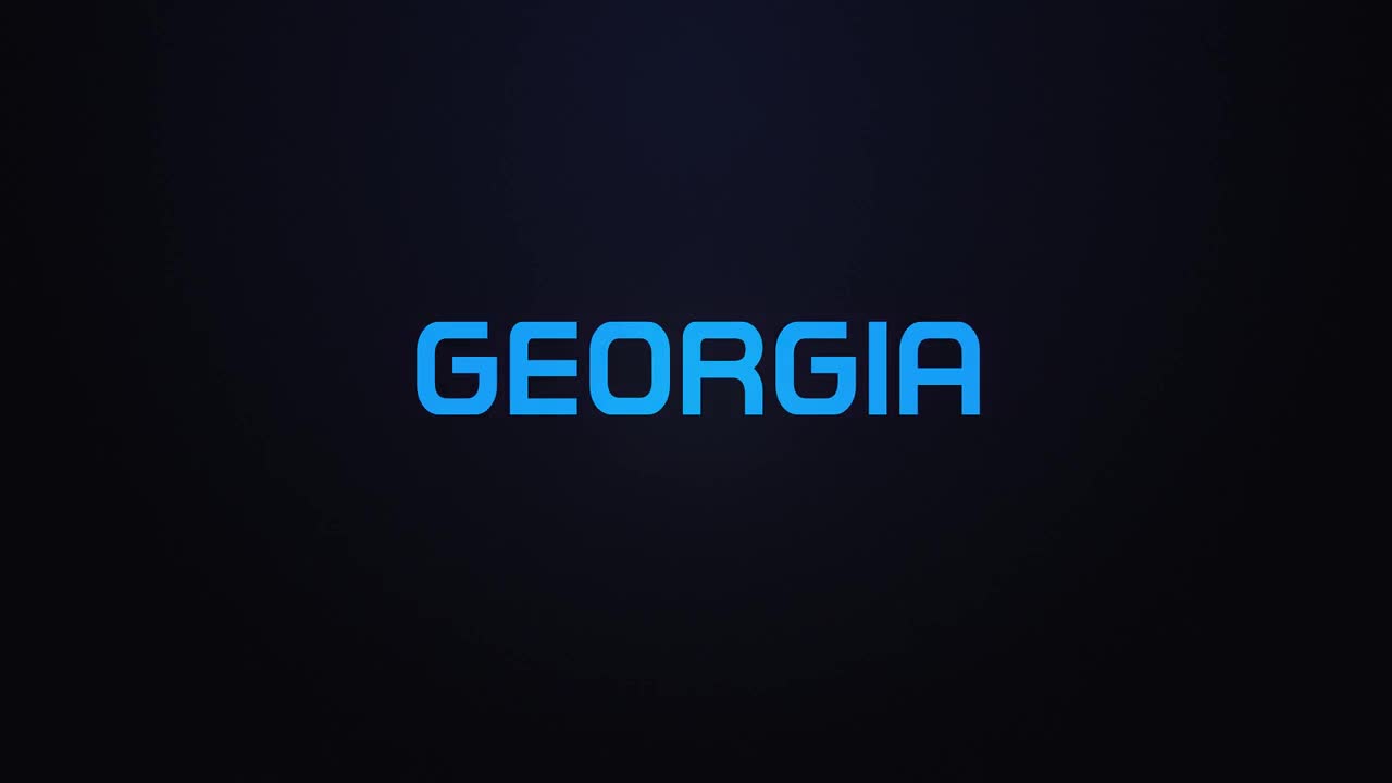 Esplosione luminosa con rivelazione del testo GEORGIA in blu e rosa