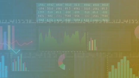 Animation-of-multiple-graphs-and-numbers-in-tables-over-illuminated-abstract-pattern