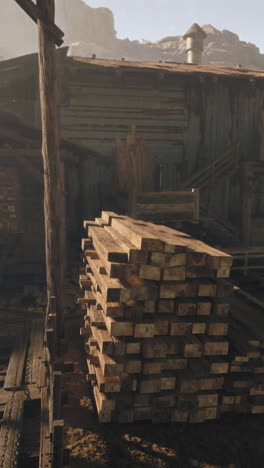 a pile of lumber in an abandoned building