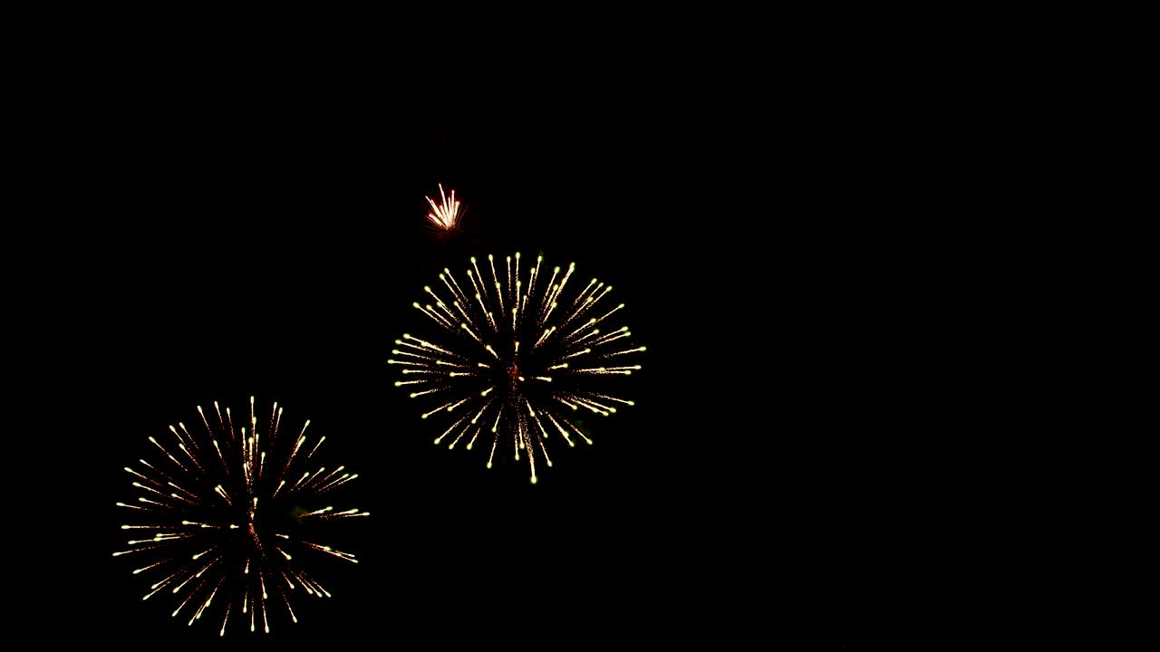 The real fireworks celebration colorful sky in the background black and the text Happy New Year 2020.
