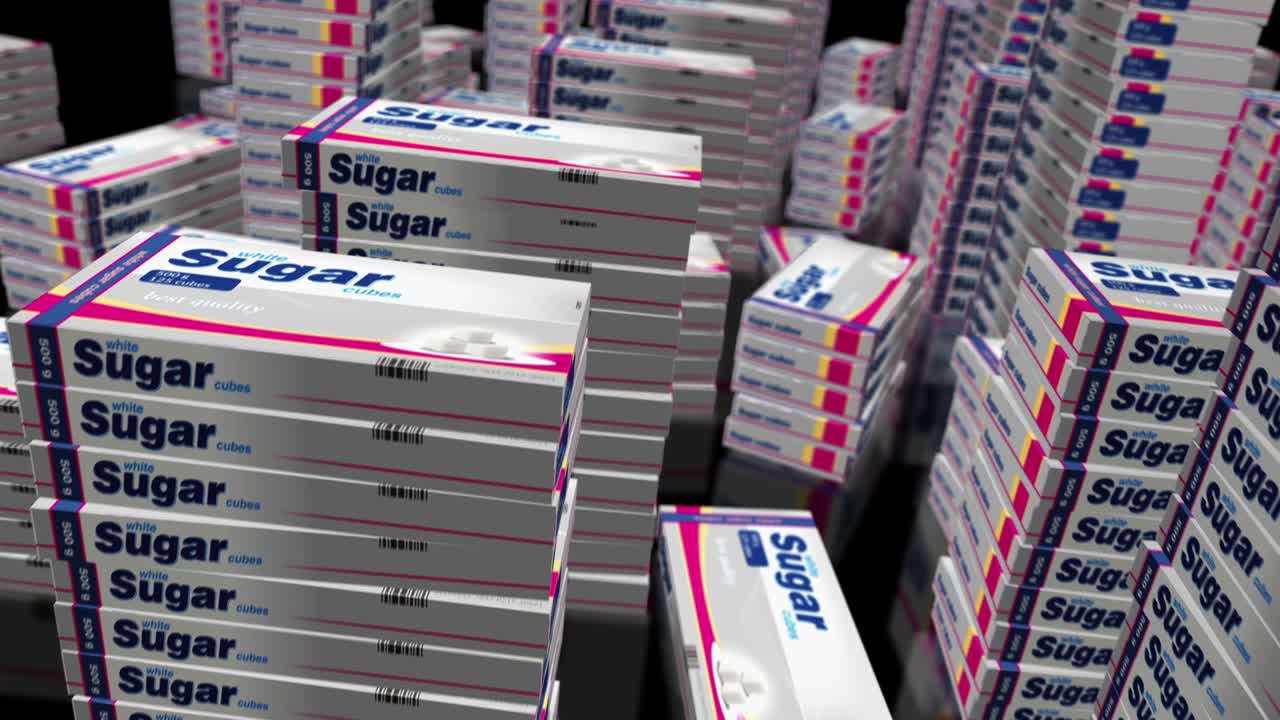 Sugar cubes pack box production loop animation