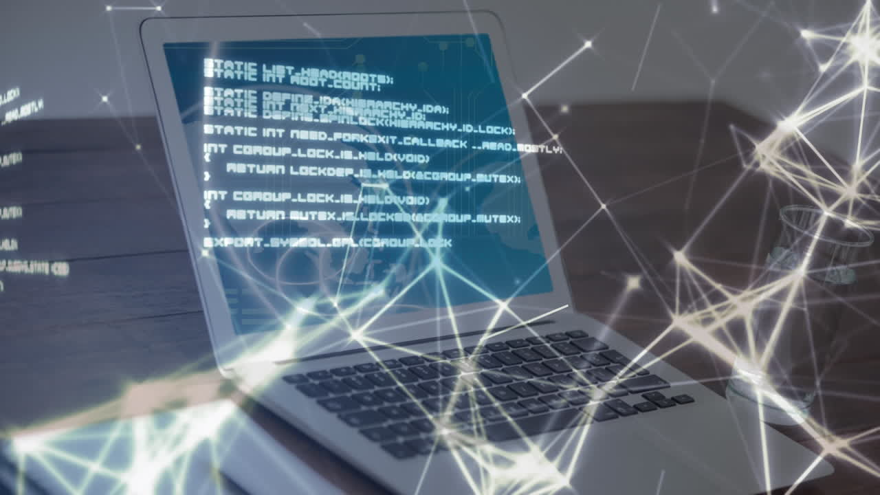 컴퓨터 화면에 있는 지구로 데이터 처리의 애니메이션