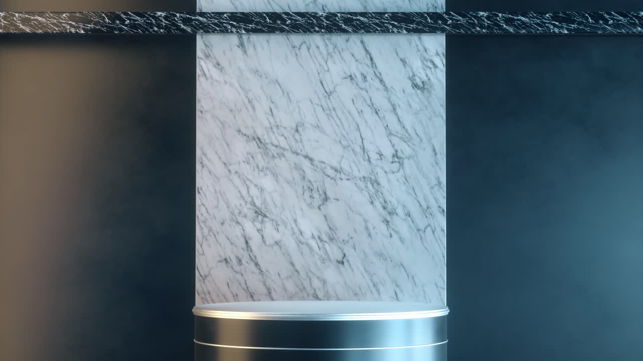 Marble stand with metals details for product presentation. 3d render animation