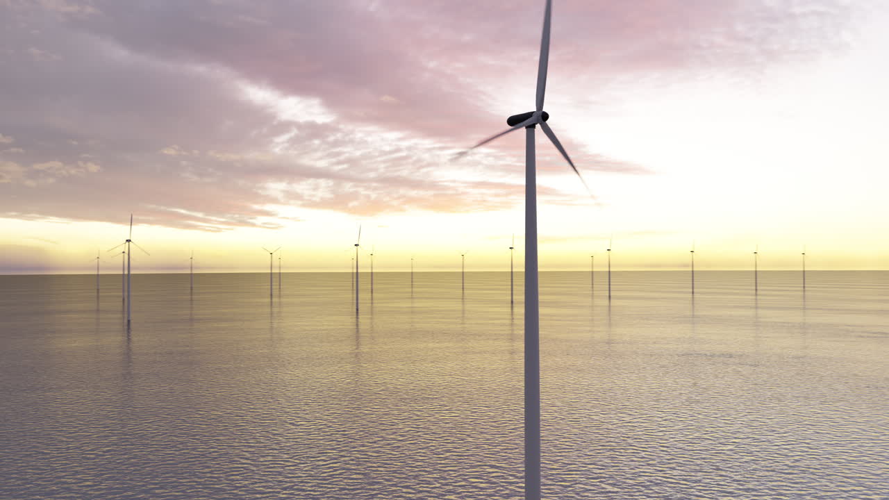 바다에 있는 풍력 터빈 발전소 타워