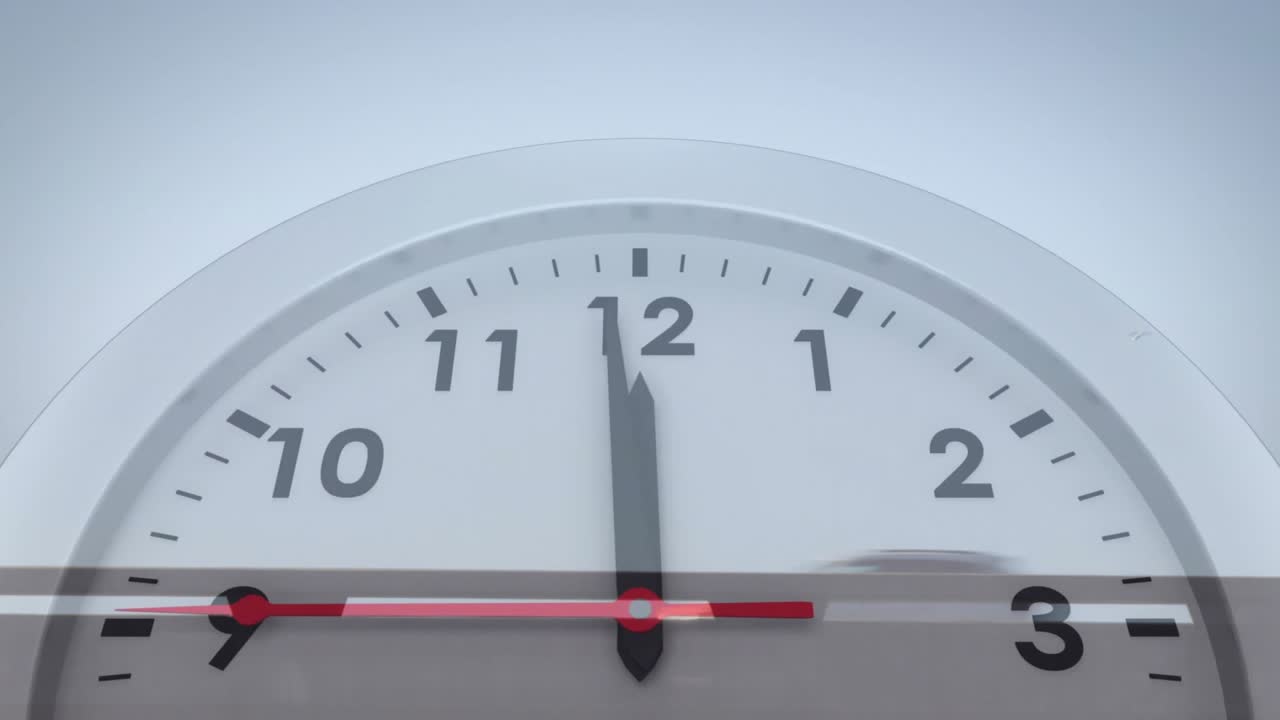 On start clock second hand sweeping counterclockwise while train blurring illustrating rewind