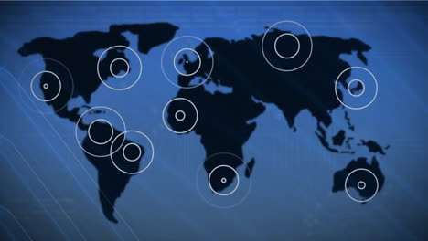 global communication animation with target circles on world map