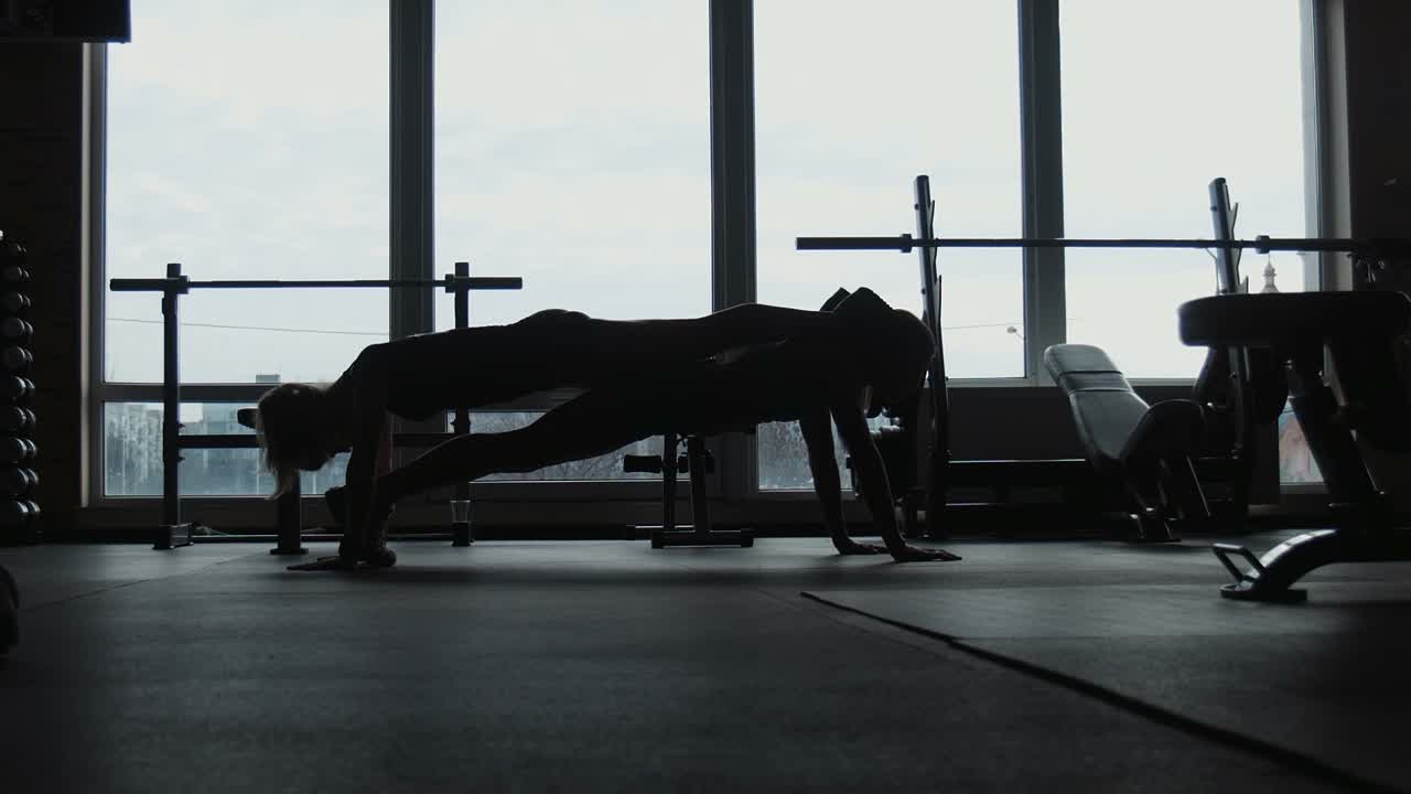 Silhouette, Two Girls Do Push-ups Together
