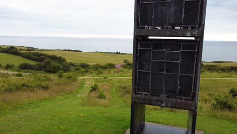 The-old-Pit-Cage-from-Easington-Colliery-Mine,-on-the-cliff-tops-looking-over-the-North-Sea