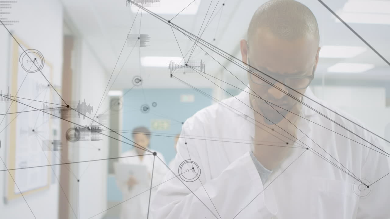 animación de la red de conexiones a través de un médico masculino biracial