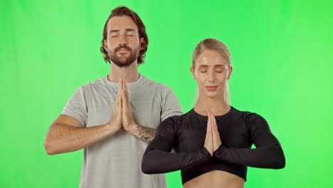 Zen,-meditation-and-yoga,-couple-on-green-screen